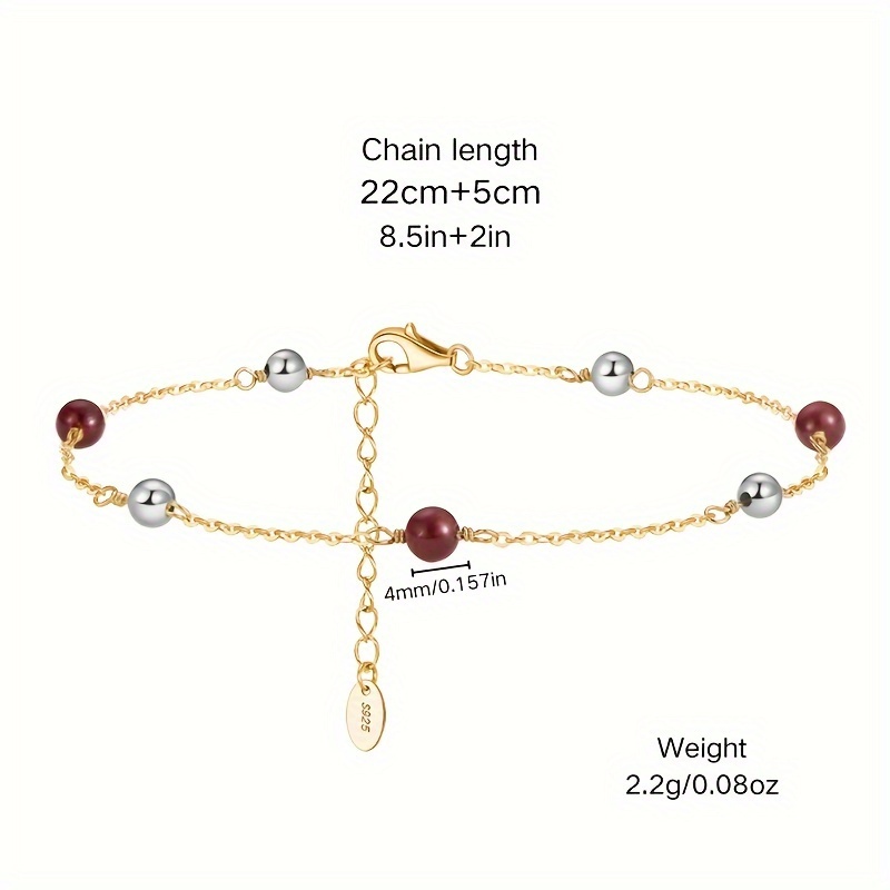 Vintage Style Garnet Anklet with Mixed Beads and Golden Accents